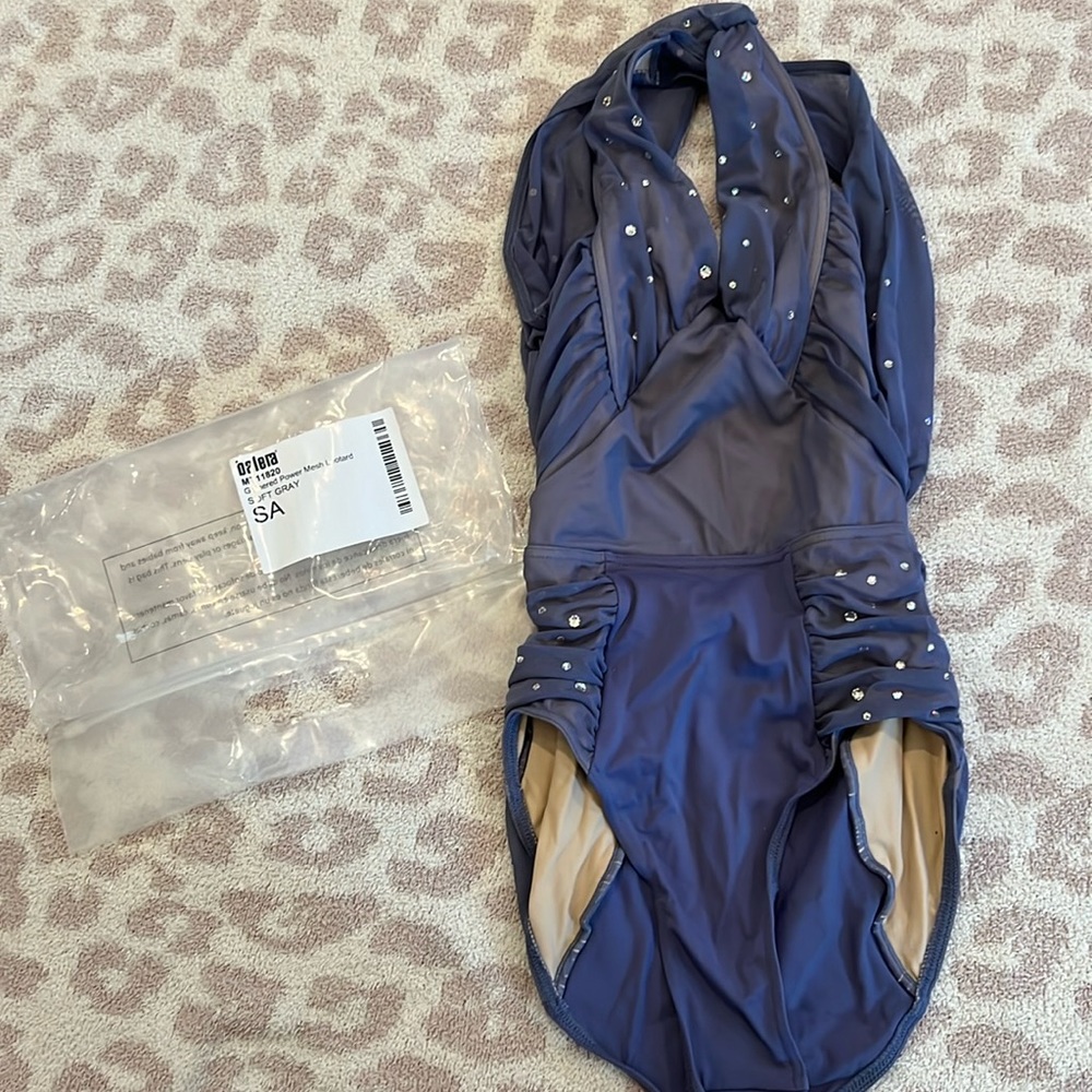Mesh leotard with rhinestone embellishments